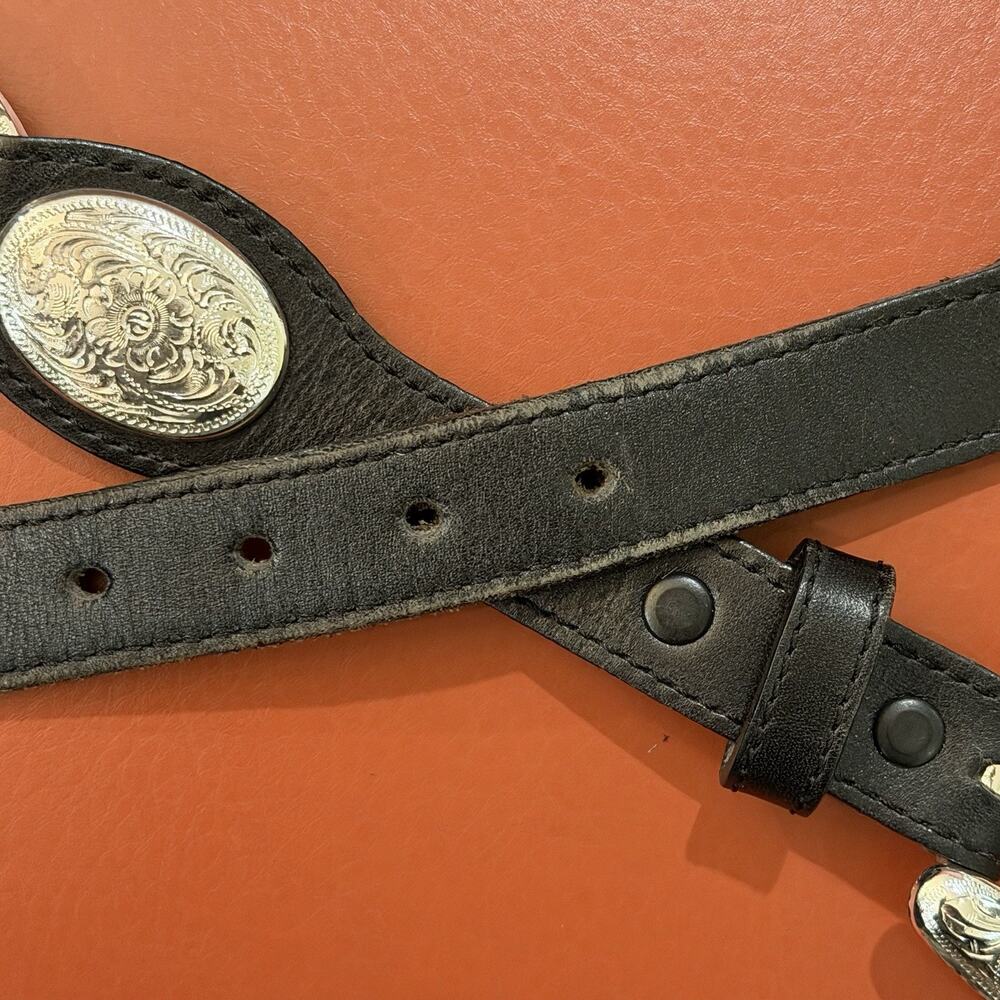 VINTAGE Tony Lama Western Concho Belt Sz 36 Black Leather Silver Tone USA 5293L - Picture 8 of 16